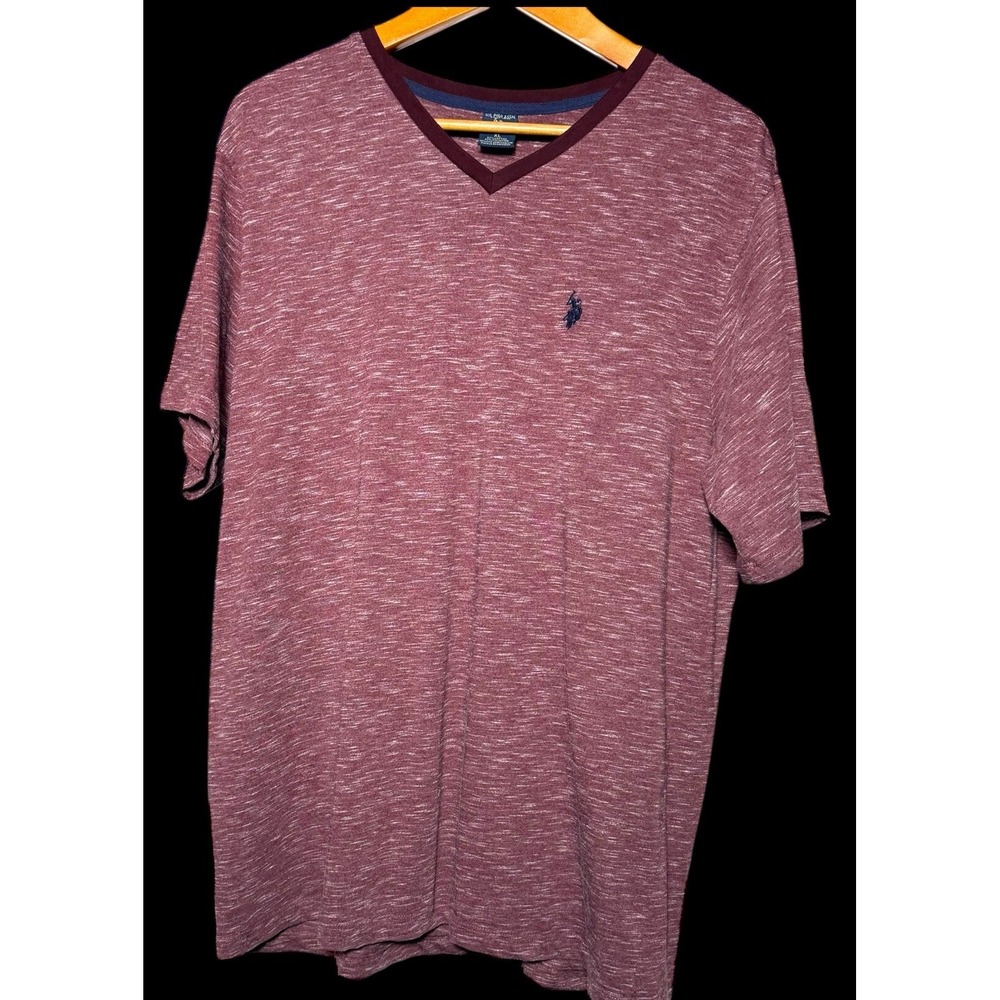 U.S. Polo Assn Men's V Neck T-Shirt Maroon Short Sleeve Logo Size‎ XL